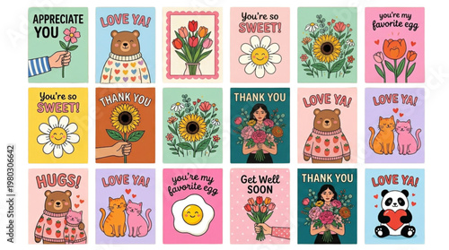 Cute Greeting Cards for Love Appreciation Thank You Get Well Soon Business Marketing and Web Design