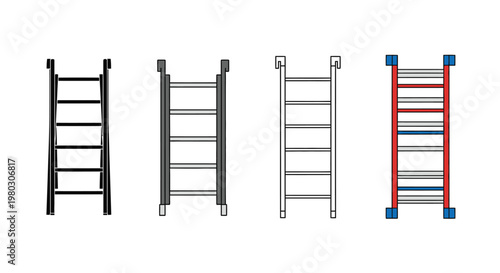Four variations of a simple rectangular wall mounted gymnastics ladder are displayed in different colors