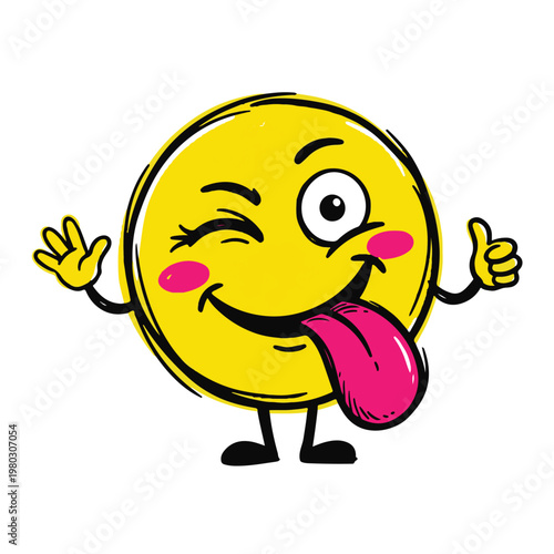 A playful emoji character doodle with a tongue-out expression