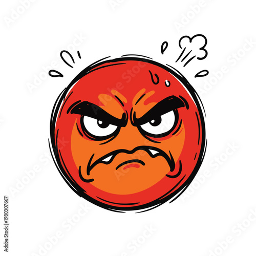 An emoji doodle illustration of an angry face with sweat drops