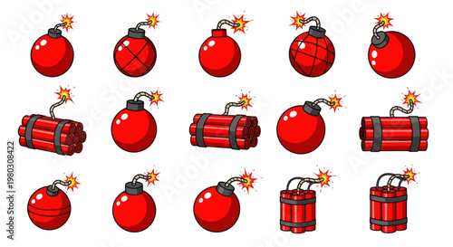 Retro Bombs Collection: Round & Stick Dynamite Icons