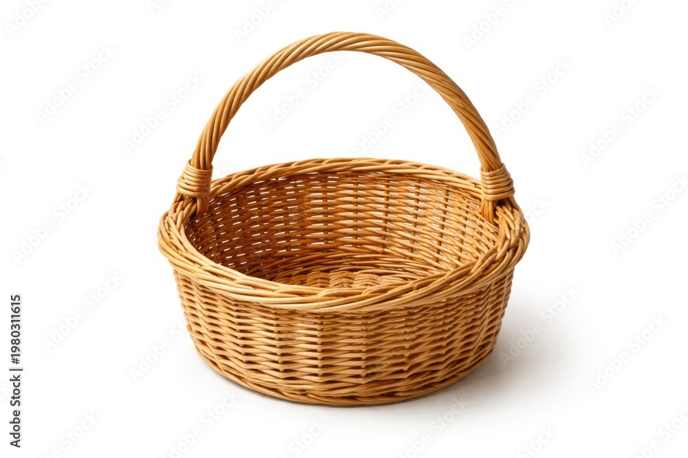 Obraz premium An empty wicker basket isolated on a plain white backdrop