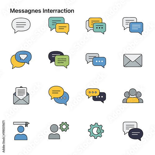 Digital Communication Icons Set.