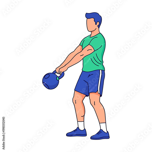 Man exercising with kettlebell weights.