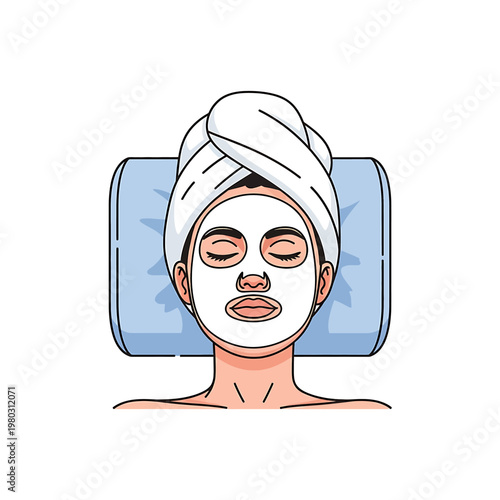Woman with facial mask relaxing peacefully.