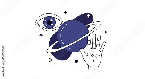 Hand Reaching For Planet With Eye.