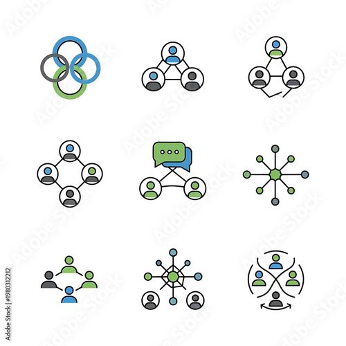 Network Connection People Teamwork Icons.