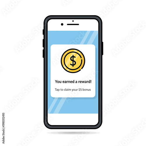 Smartphone screen displays reward notification.