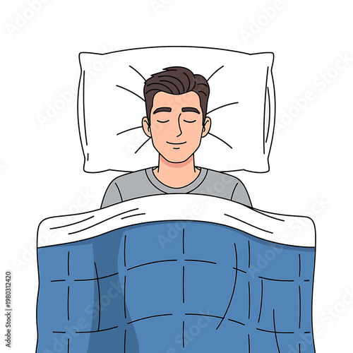 Man Sleeping in Bed at Night.
