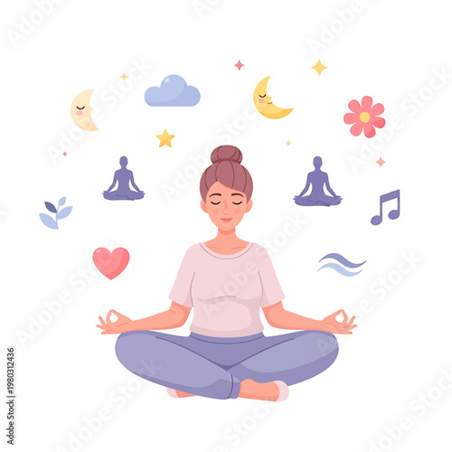 Woman meditating in lotus position calmly 12.