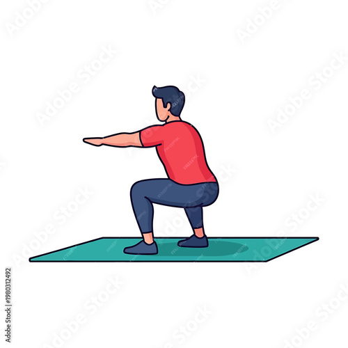 Man doing squat exercise with arms out 1.