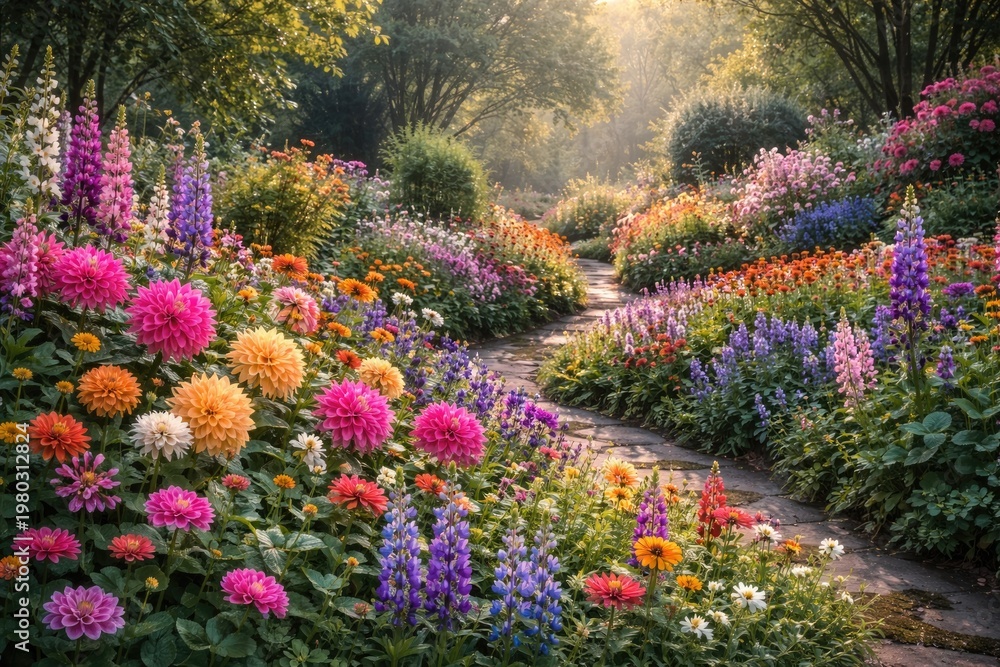 Obraz premium Colorful flowers blooming in a lush botanical garden setting