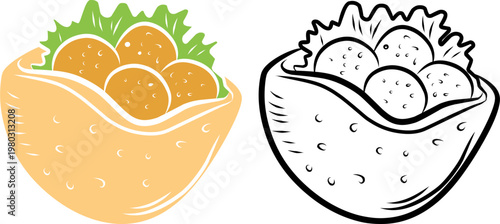 Doodle Falafel. Middle Eastern Chickpea Ball. Traditional Arab Street Food.