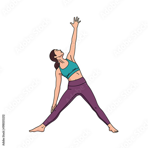 Woman in yoga pose sideways stretching.