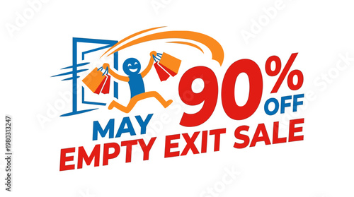 May Empty Exit Sale 90% Off Logo with Happy Shopper