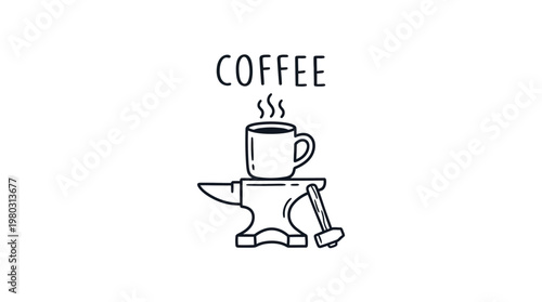 Coffee Cup Resting on Anvil Logo