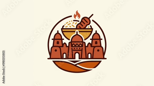Mexican Food Logo with Traditional Architecture