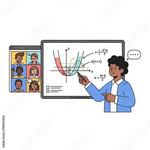 Young man presenting data on screen.