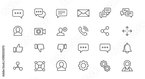 Black and white line icons set 8.