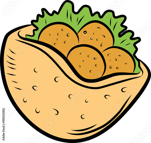 Doodle Falafel. Middle Eastern Chickpea Ball. Traditional Arab Street Food.