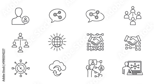 Business icons for communication strategy.