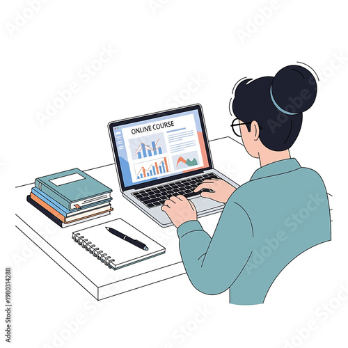 Woman working on laptop computer 1.