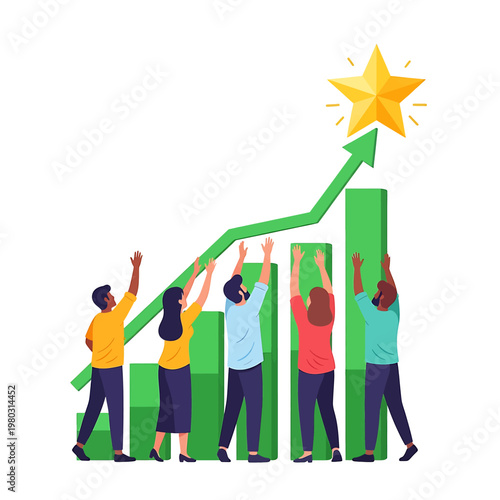 Business people reaching for success star 1.