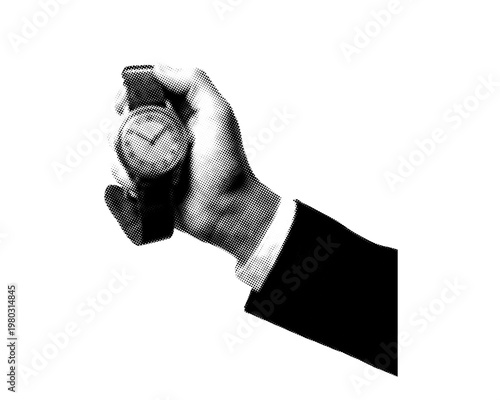 Φωτογραφία Retro Halftone Hand Holding Wristwatch PNG, Vintage Black and White Timepiece Il
