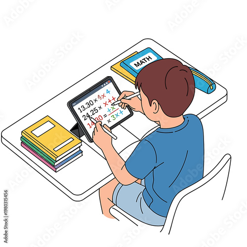 Boy Using Digital Tablet For Learning.