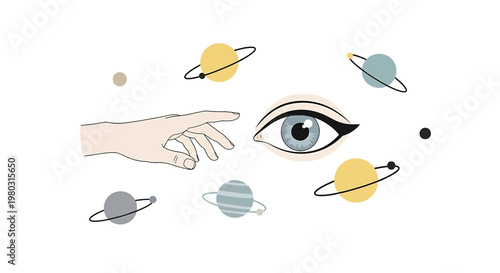 Hand Reaching for Eye with Planets.