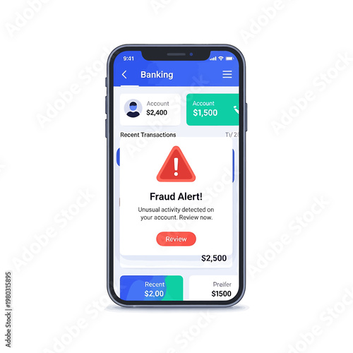 Smartphone with fraud alert on screen.