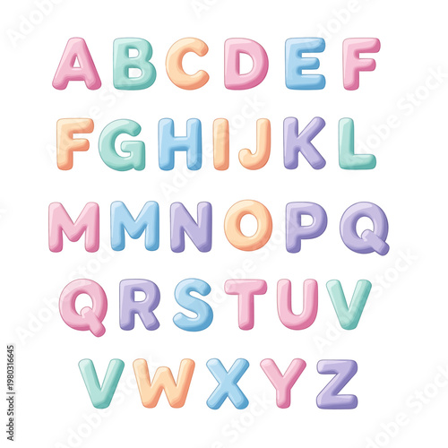 Multicolored alphabet letters in pastel colors 2.
