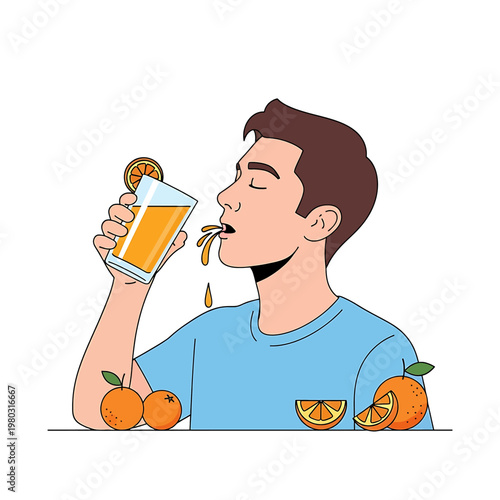 Man drinking orange juice from glass 2.