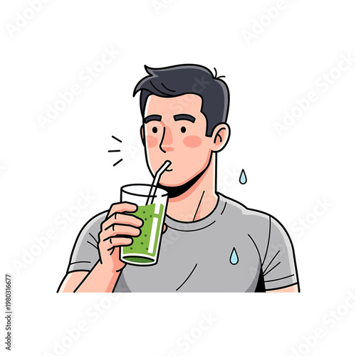 Man drinking green juice through straw 3.