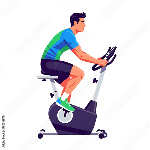Man Riding Exercise Bike Fitness Equipment.