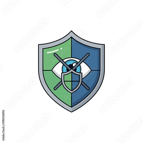 Shield with eye and crossed swords.