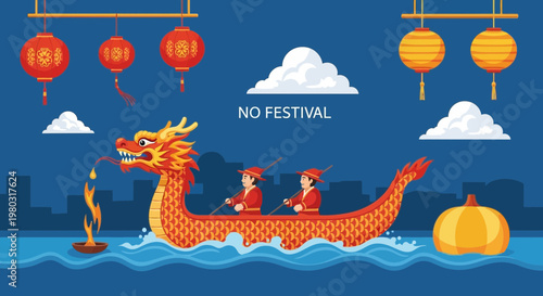 Dragon Boat Festival Celebration with Lanterns and Pumpkin