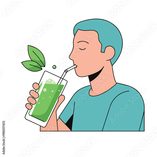 Man drinking green juice through straw 2.