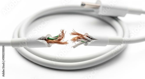 Damaged Ethernet Cable with Exposed Wires.