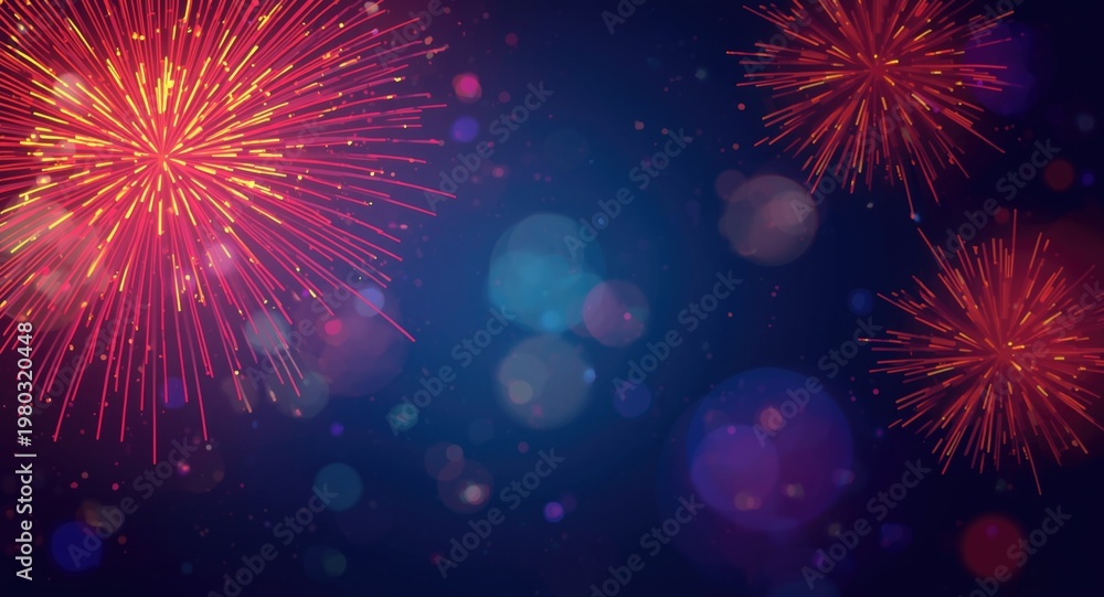 Fototapeta premium Vibrant abstract holiday background featuring celebratory fireworks and ample copy space for text or images