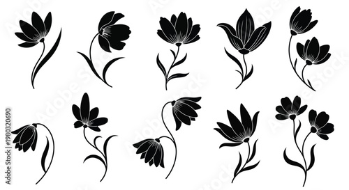 Tableau sur toile A set of black flower silhouettes on stems