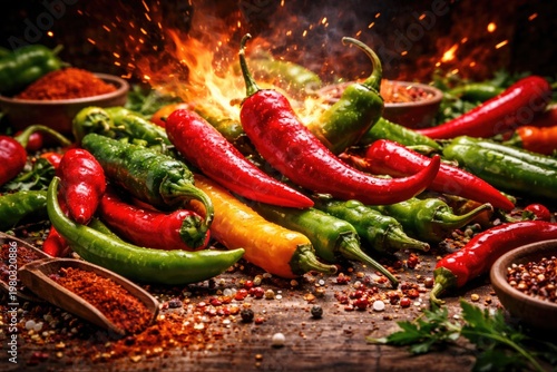 Vibrant Spicy Pepper Display Showcasing Intense Flavor Power