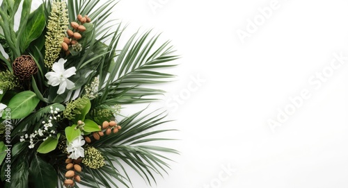 Tropical leaf and foliage bouquet isolated on smooth white background with clipping path included