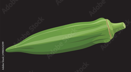 Pixel Art Fresh Green Okra Vegetable Isolated On Dark Background