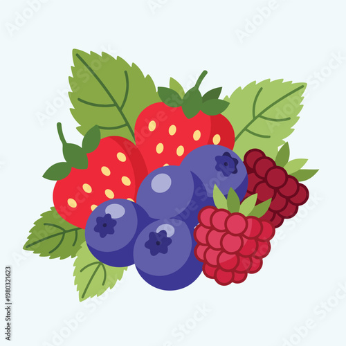 Pixel Art Fresh Summer Berries Strawberries Blueberries Raspberries