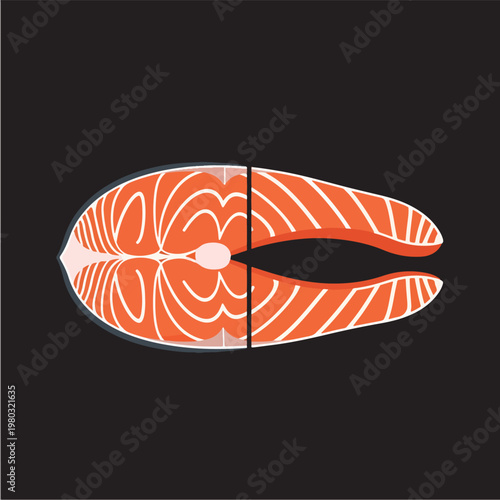 Pixel Art Fresh Salmon Fish Steak Isolated Object On Dark Background