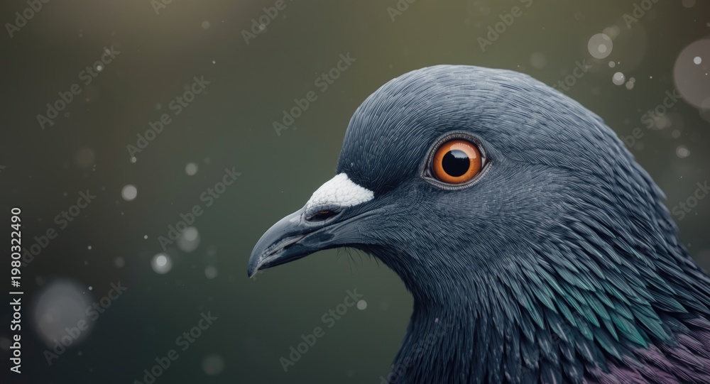 Fototapeta premium Expressive pigeon eye showcasing beautiful feather patterns