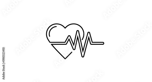 Heartbeat Line Icon, Electrocardiogram Heart Rhythm Vector Graphic