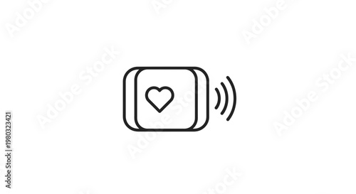Heartbeat Sensor Icon with Wireless Signal Waves