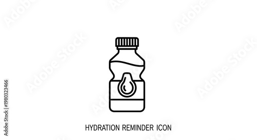 Hydration Reminder Icon: Water Bottle with Drop Symbol for Health and Wellness